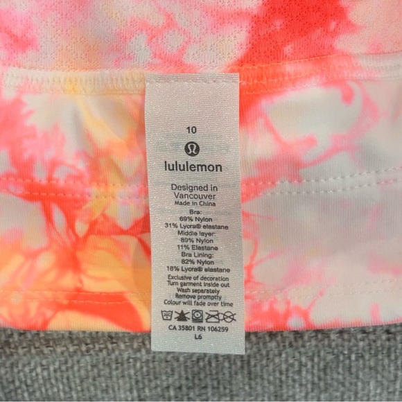 NWT Lululemon Energy Bra High Neck Long Line Size 10 Orange Tie Dye - Picture 5 of 6